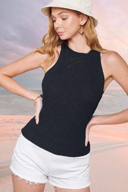 Womens Sleevess Ribbed Ariah Top Sweater