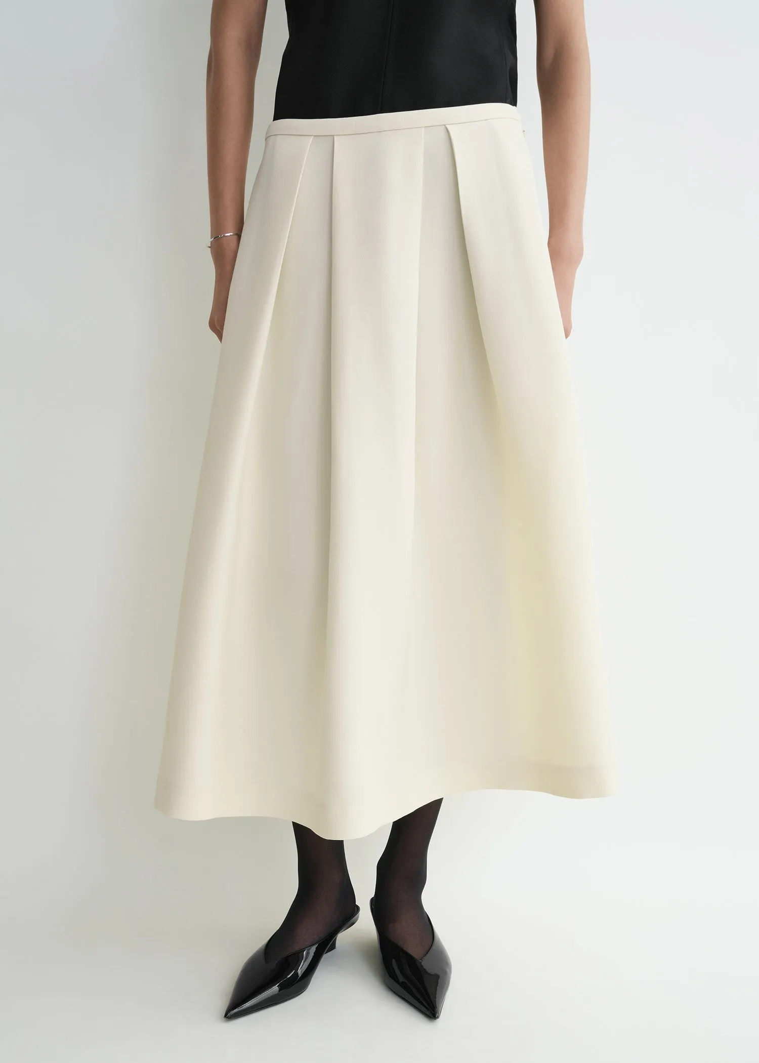 Wool silk twinflower skirt macadamia