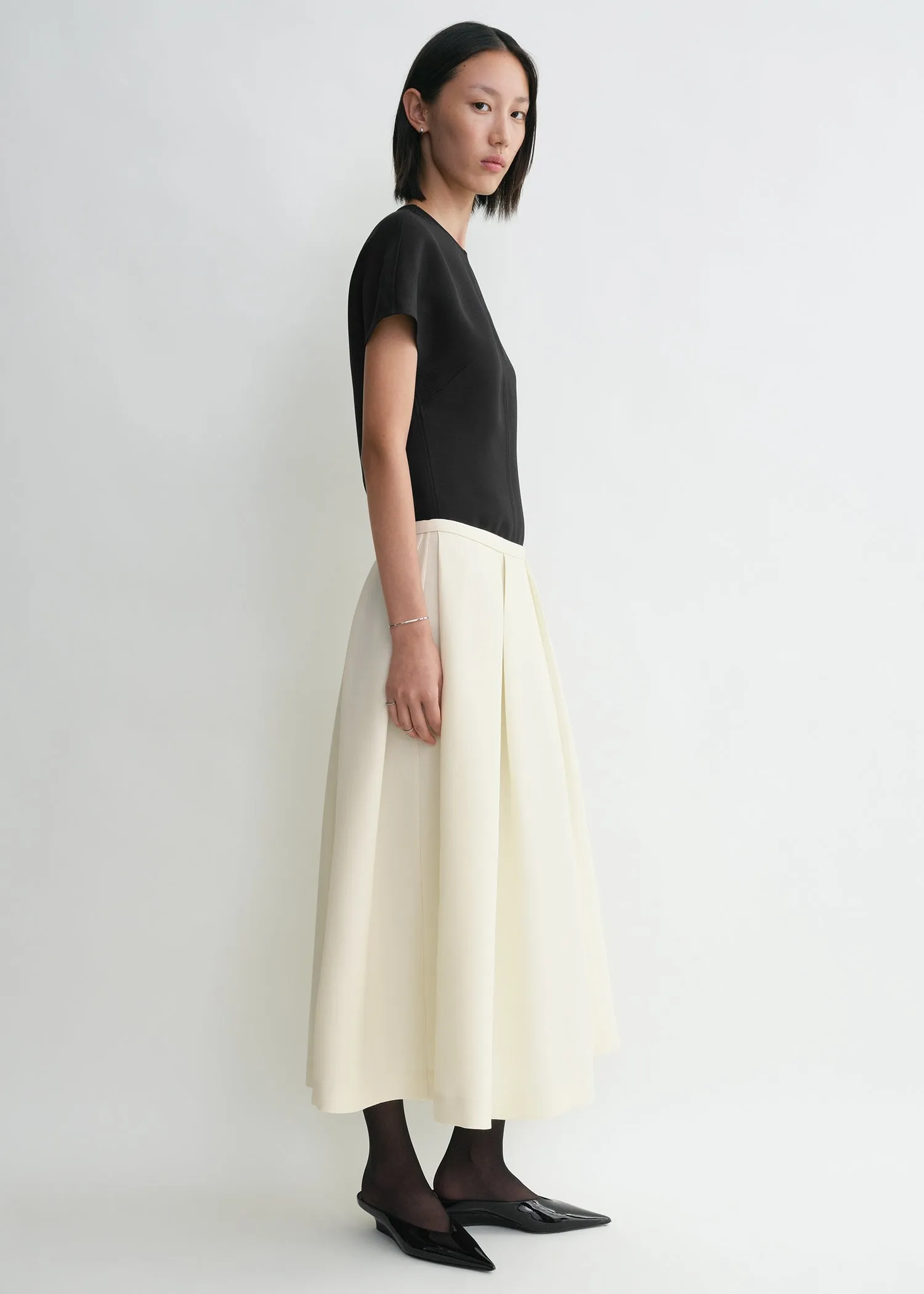 Wool silk twinflower skirt macadamia