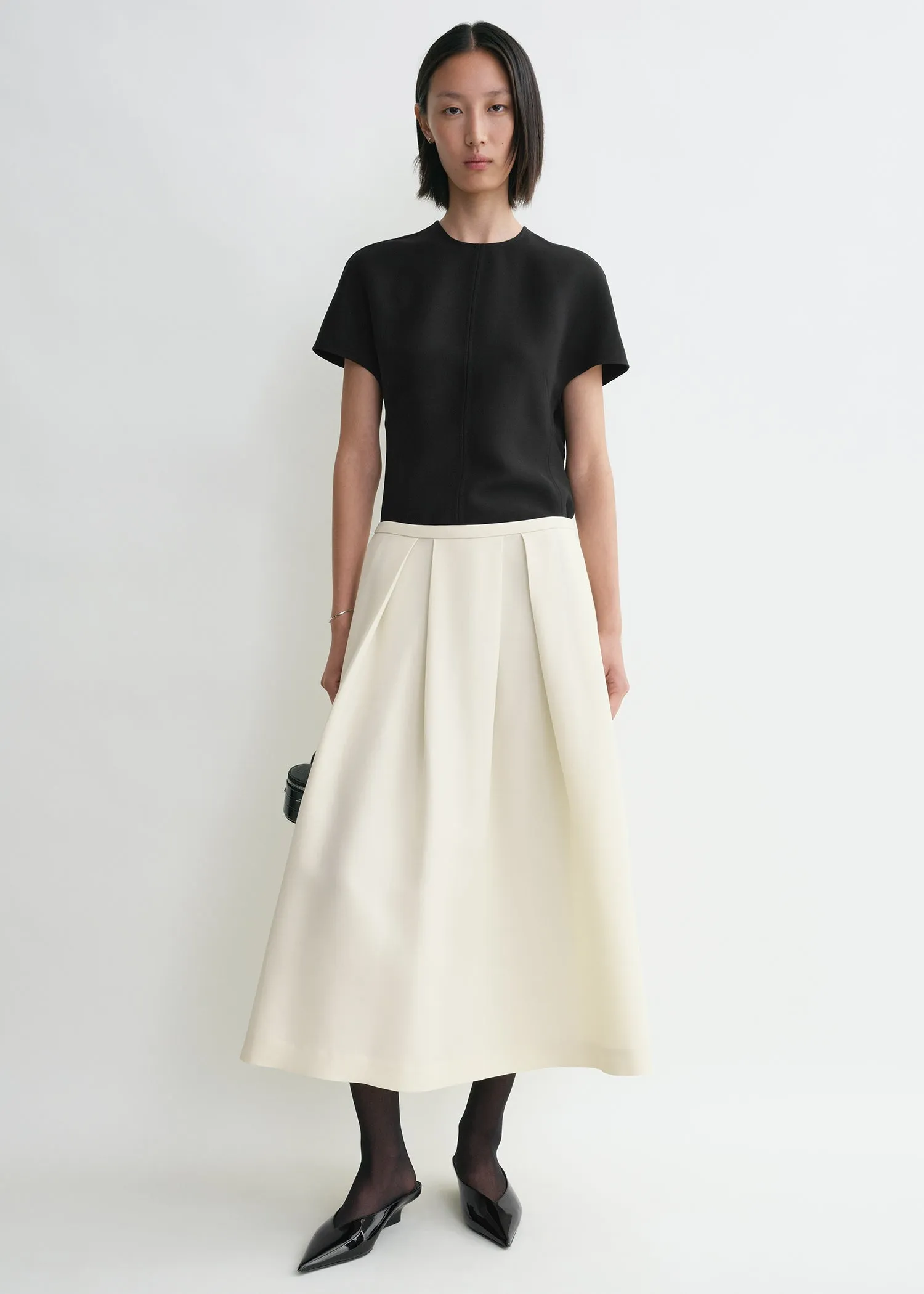 Wool silk twinflower skirt macadamia