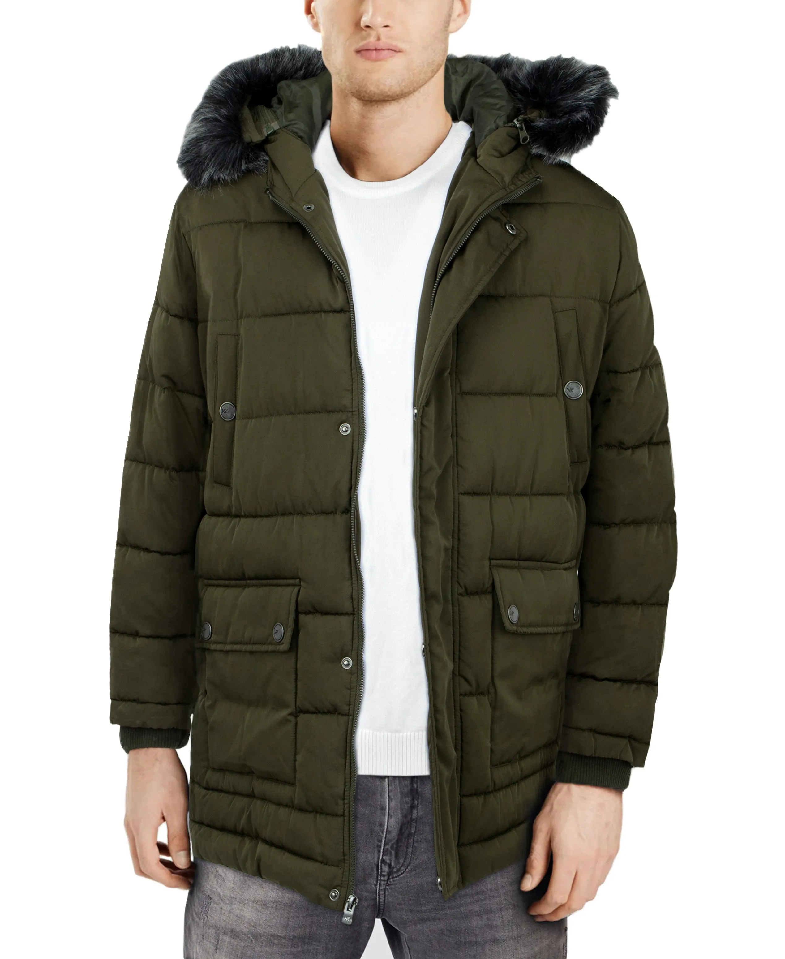 X RAY Men's Hooded Puffer Parka Ski Jacket With Fur Trim