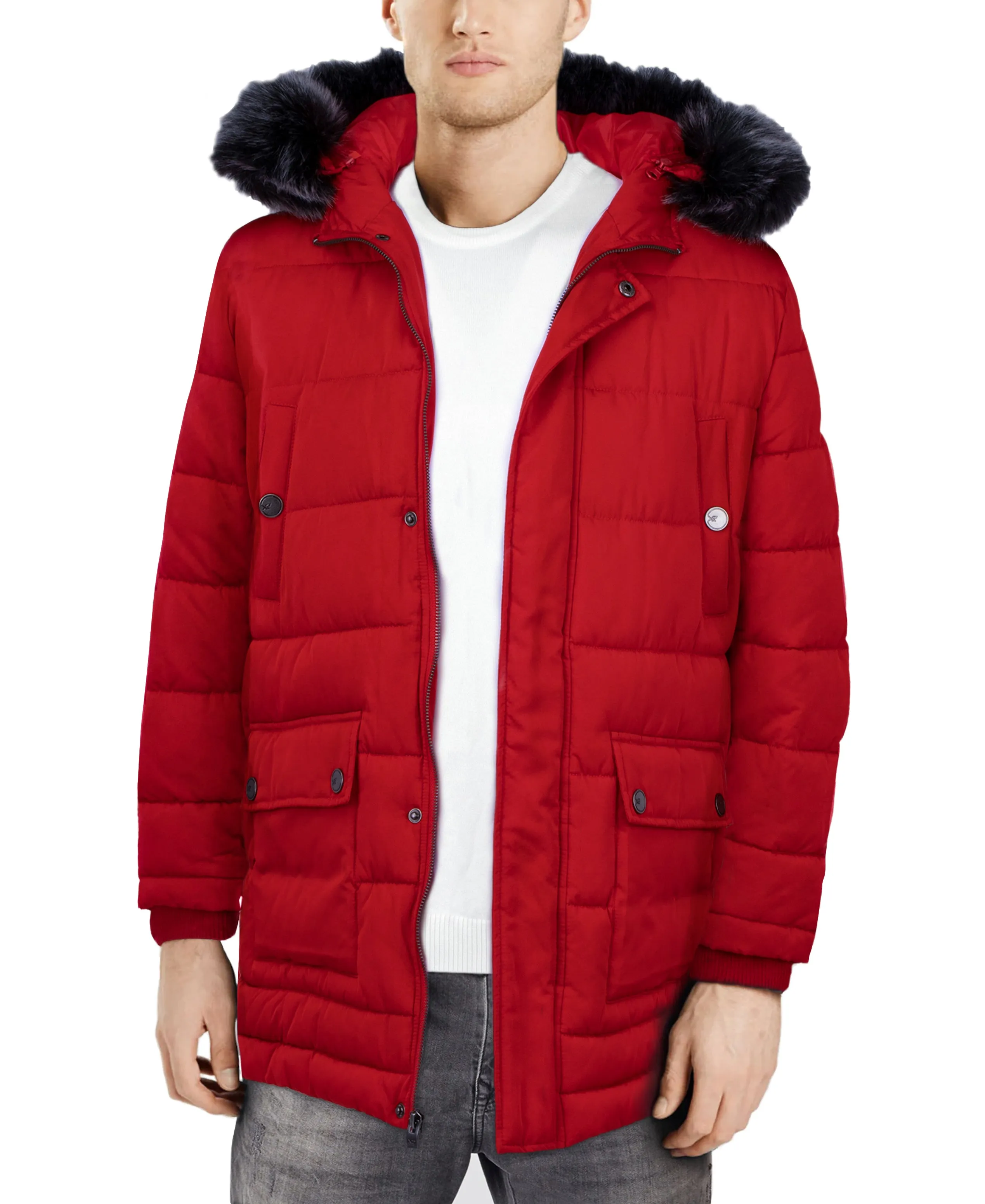 X RAY Men's Hooded Puffer Parka Ski Jacket With Fur Trim