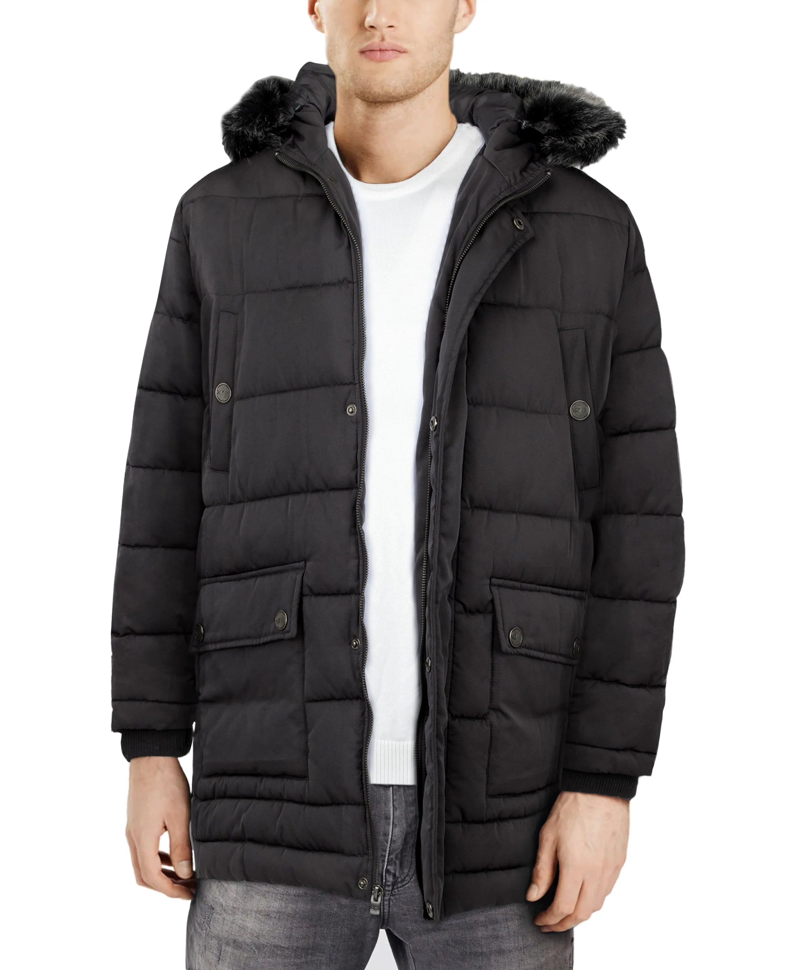 X RAY Men's Hooded Puffer Parka Ski Jacket With Fur Trim